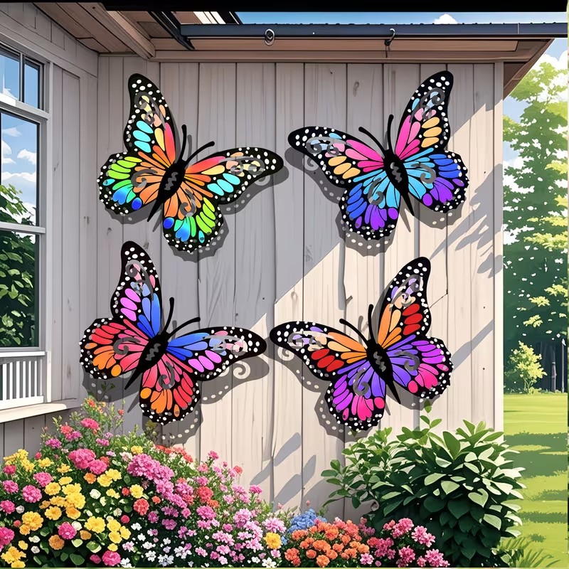 Smart Garden In Home - 4pcs Colorful metal butterfly statue wall